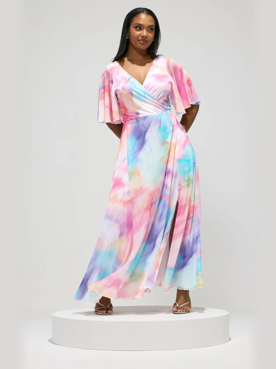 Yours London Witte Wikkeljurk Met Wazige Abstracte Print Pink