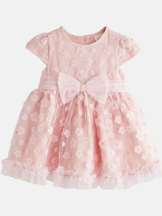 Next Meisjes - bloemen - Feestelijke babyjurk - Roze Pink 3D Flowers