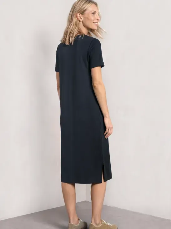 Street One Midijurk met ribbelpatroon en ronde hals blauw, foto 2
