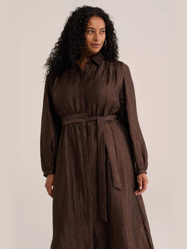 WE Fashion Curve Plus Size midi jurk met ceintuur - donkerbruin, foto 3