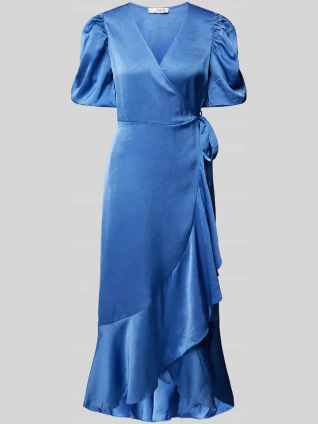 A-view Maxi-jurk met pofmouwen, model 'Sinda' aquablauw, foto 2