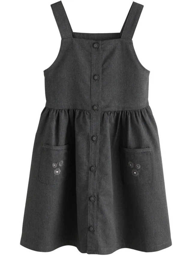 Next Meisjes - Schoolovergooier met borduursel en knopen aan de voorkant - Grijs Grey