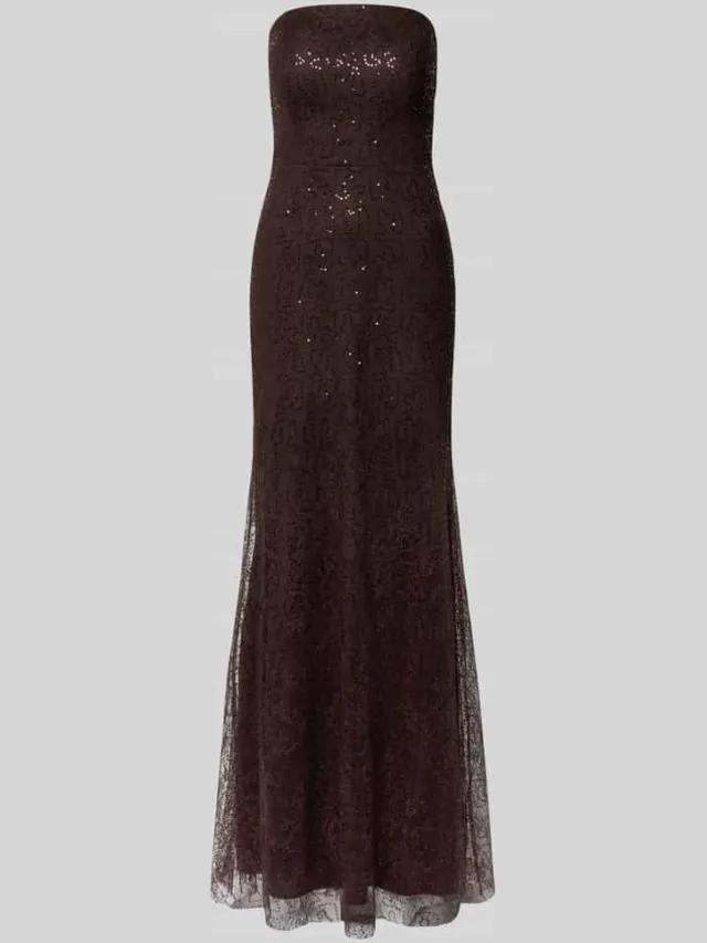 TROYDEN COLLECTION Maxi-jurk in off-shoulder-look met pailletten chocoladebruin, foto 2