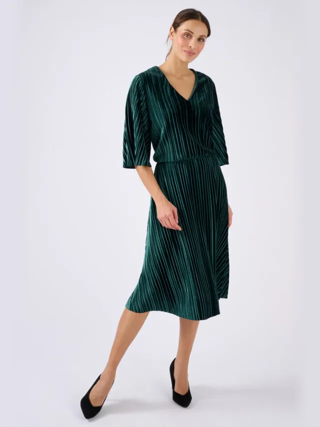 Damart Geplooide fluwelen jurk - Dames - Groen