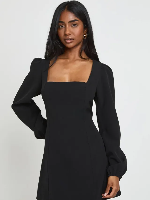 boohoo Dames Mini-jurk Met Volumineuze Mouwen En Fit & Flare Model zwart, foto 2