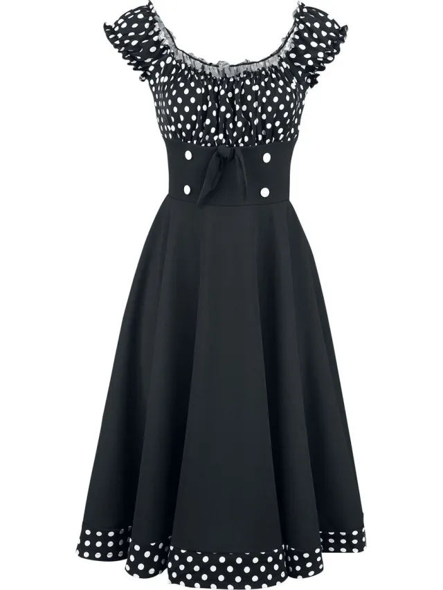 Belsira Swing Dames Midi-jurk - zwart/wit zwart;wit