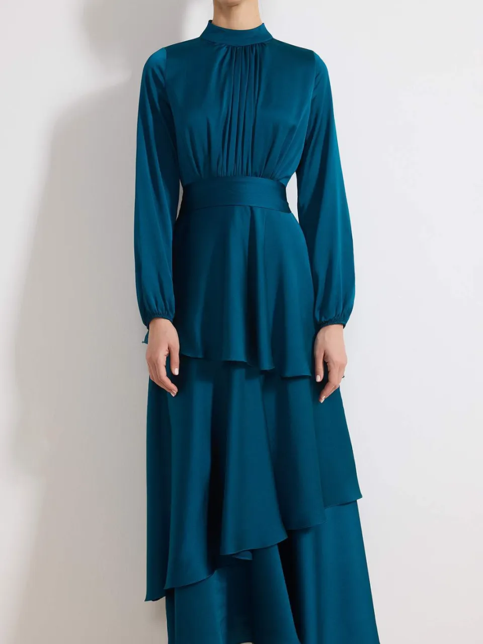 Trendyol Modest Dames Groen Effen Maxi Lang Stijlvol/Avond Skater Modest Avond Jurken, foto 2