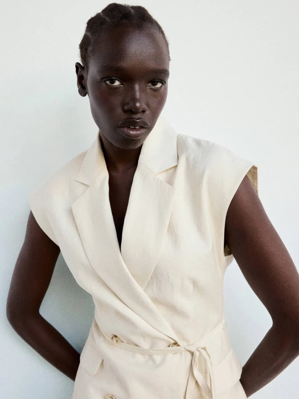 Mango korte zomerjurk met ceintuur - beige, foto 6
