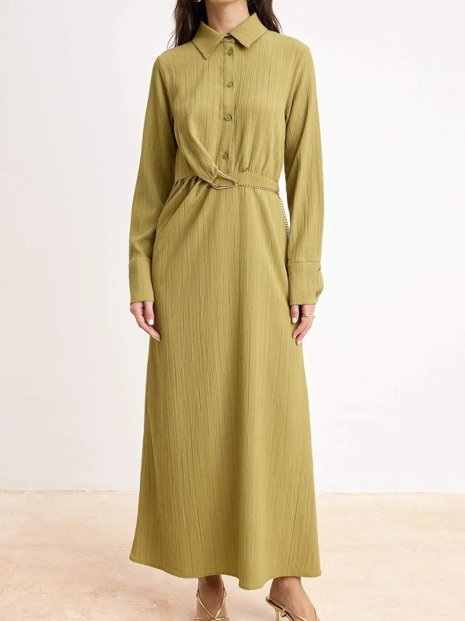 Turkishsouq Dames maxi-jurk, plat model, lang, casual/dagelijks, A-lijn model, geschikt voor hijab kaki, foto 2