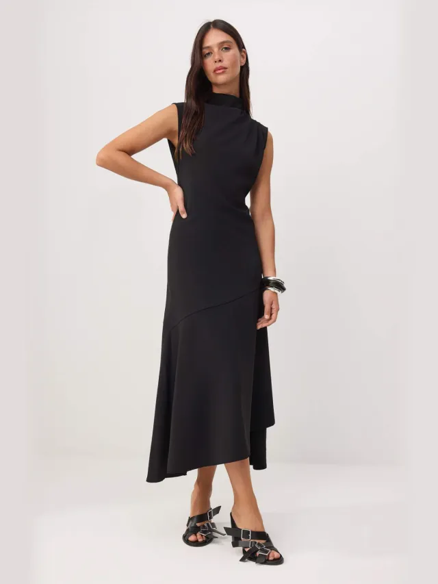 Trendyol TRENDYOLMİLLA Dames Zwart Effen Midi Mouwloos Asymmetrisch Jurken