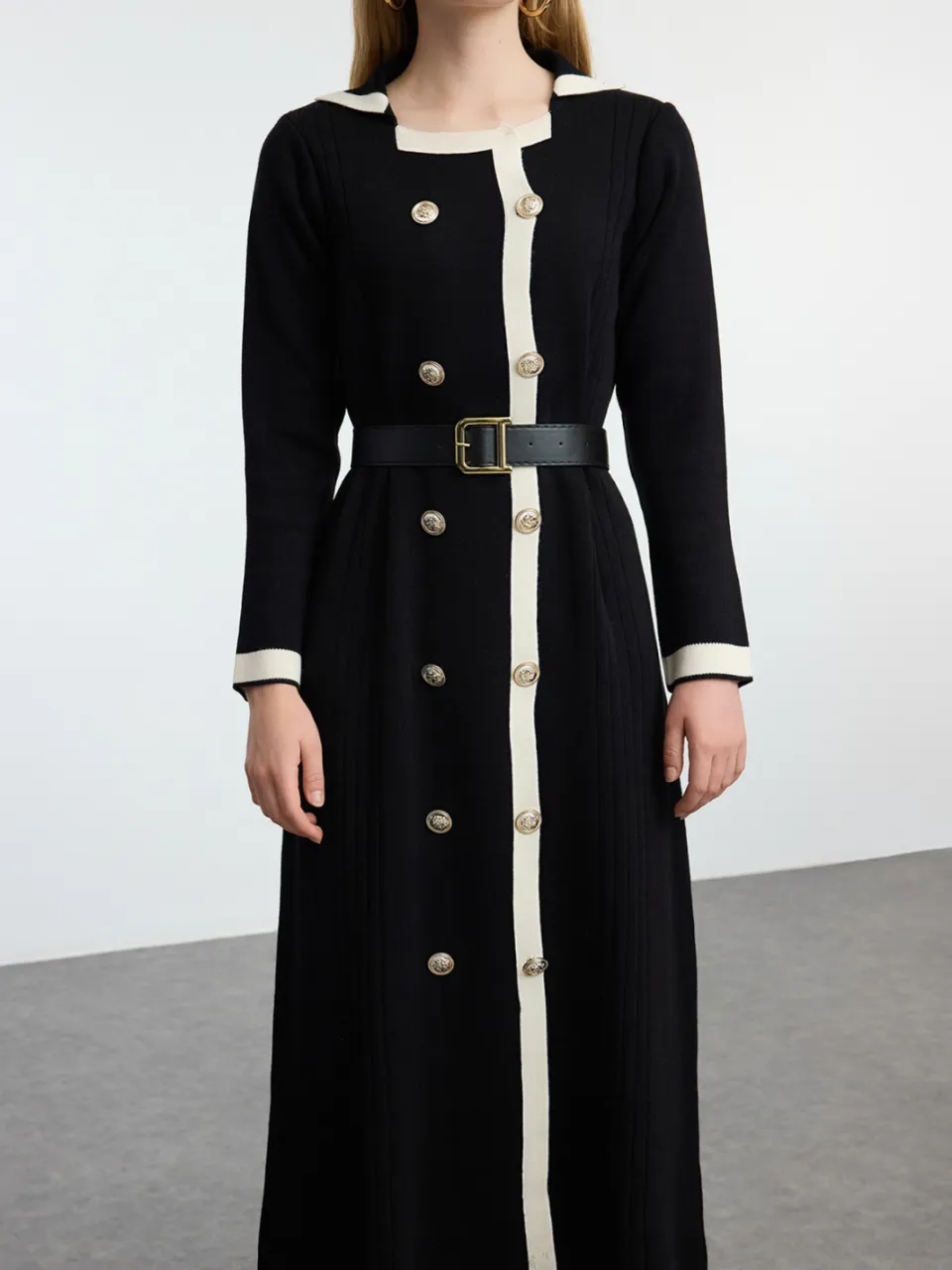 Trendyol Modest Dames Zwart Colorblock Maxi Lang Zakelijk A-lijn Modest Jurken, foto 2