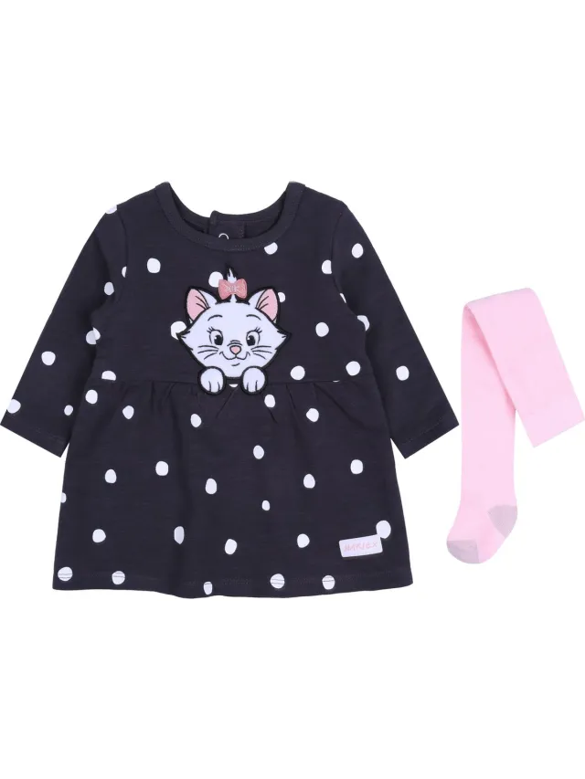 Disney Grafiet gestippelde jurk + roze panty The Aristocats - Marie Cat zwart