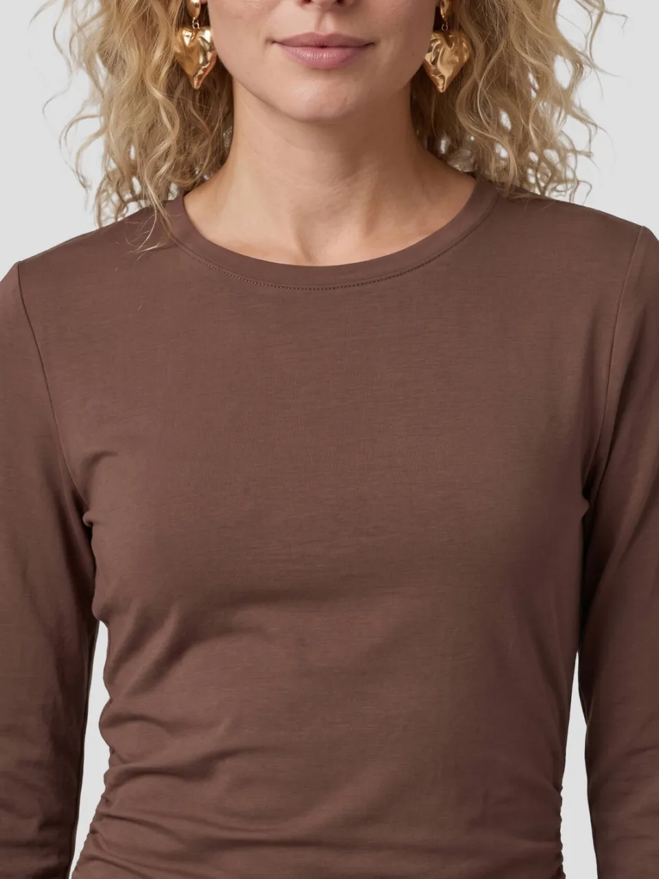 Anytime jersey korte jurk met gedrapeerd detail bruin, foto 3