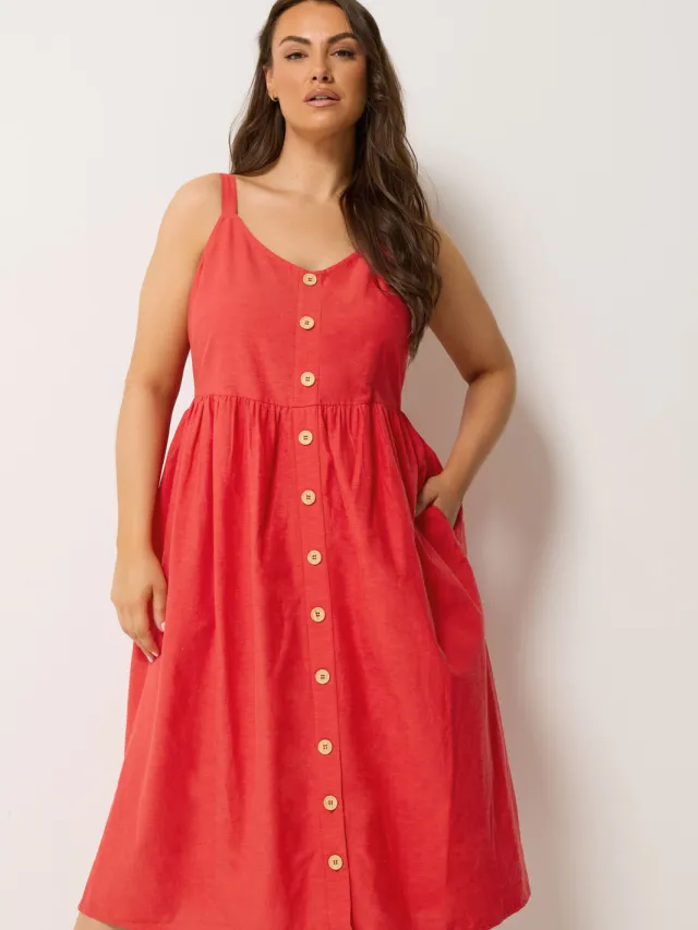 Yours Rode Linnen Zomerjurk Red