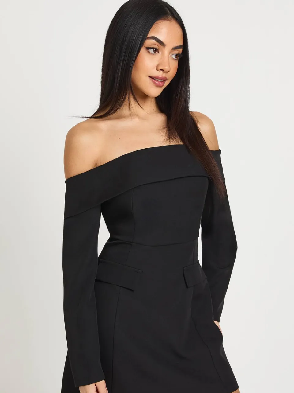 boohoo Dames Petite Bardot Gestructureerde Mini Jurk zwart, foto 3