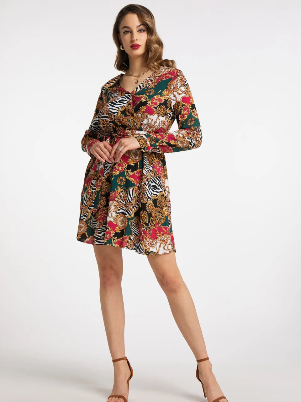 Faina midi-jurk Dames Rood Veelkleurig