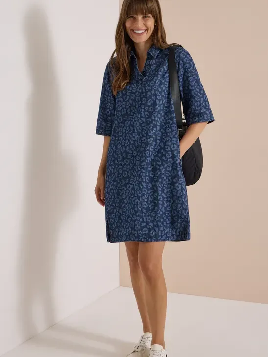 cecil Knielange jurk met leoprint Blauw