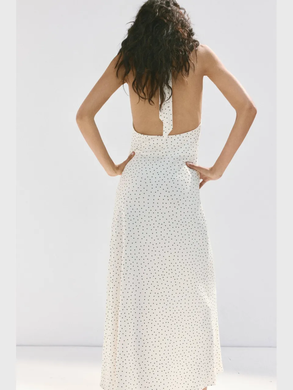 Mango halter midi jurk met stippen - wit, foto 4
