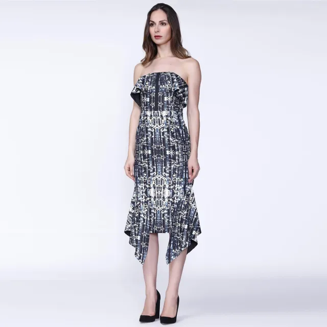 Smart & Joy Gedrukte cocktailjurk, met bustier gesneden aangepast met buste en Baskische ruches Veelkleurig