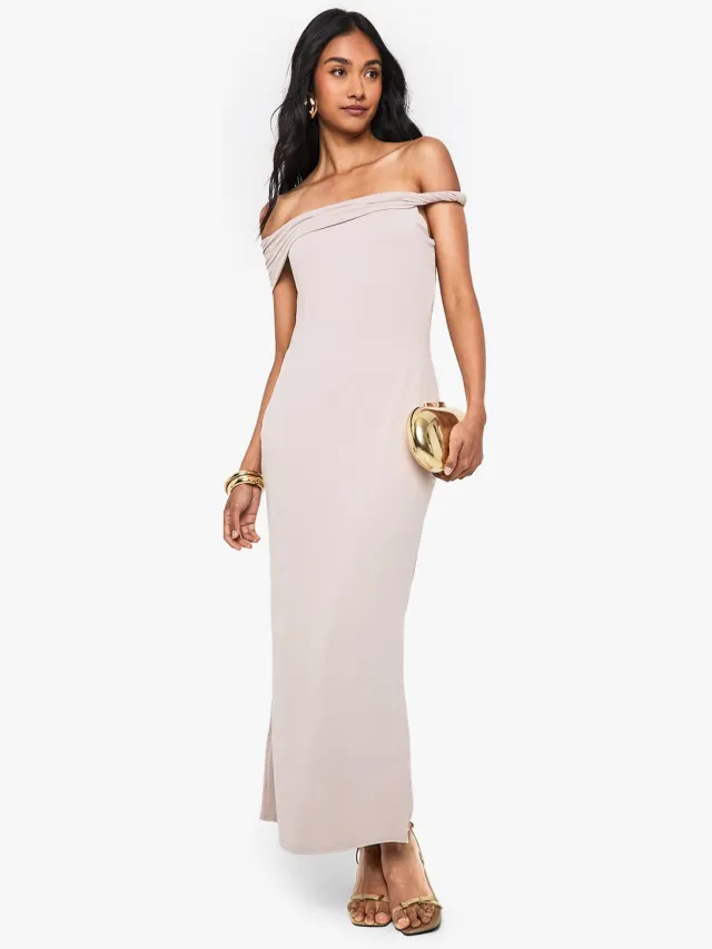 boohoo Dames Maxi-jurk met gedraaide schouderdetail Beige