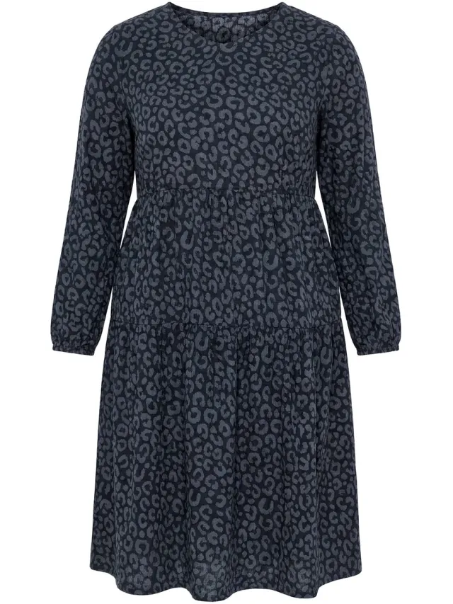 Angel of Style Dames - Midi-jurk A-lijn mousseline luipaardmotief - Zwart