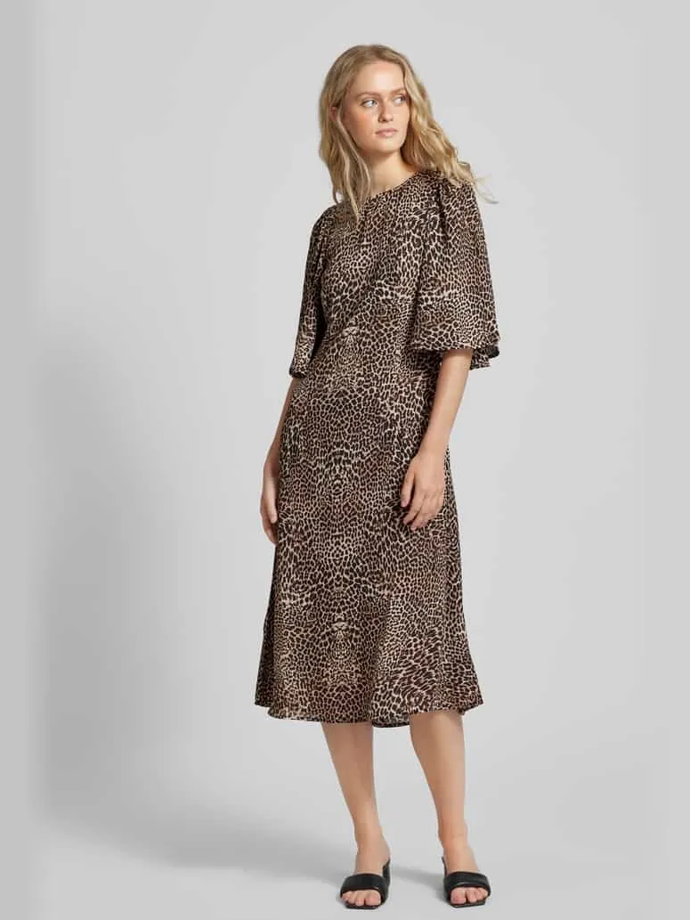 Vila Midi-jurk met dierenprint, model 'LEILA' Lichtbruin