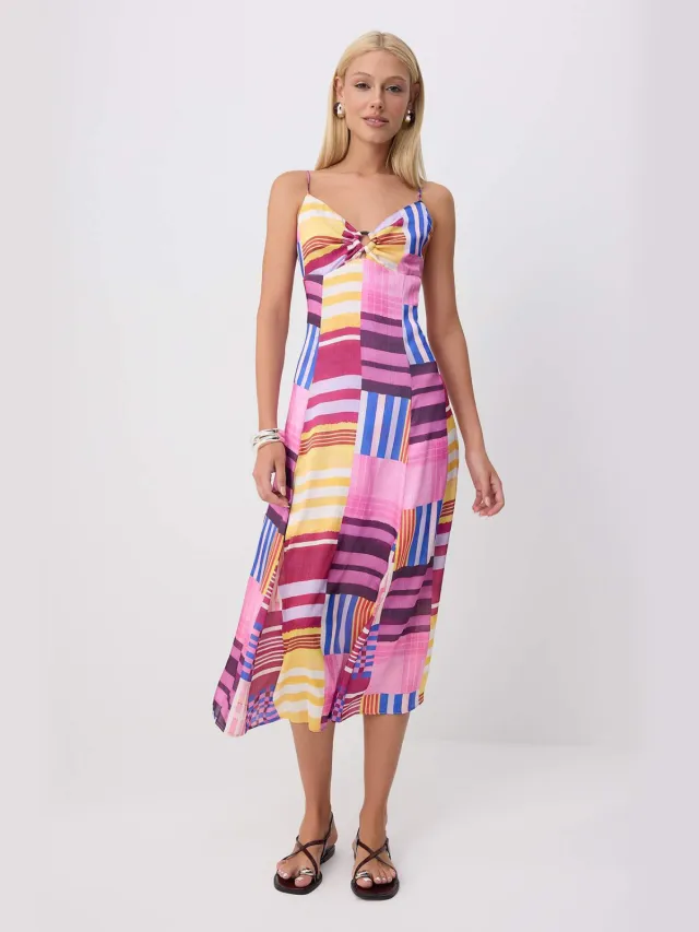 Trendyol TRENDYOLMİLLA Dames Meerkleurig Geometrisch patroon Midi Mouwloos Slipjurken Veelkleurig