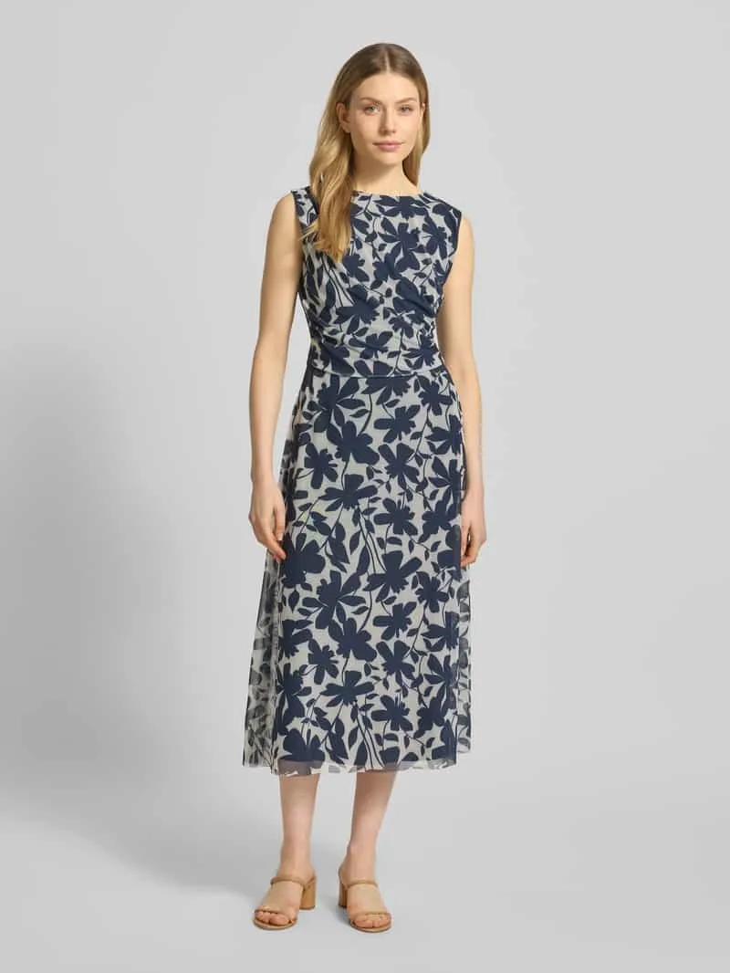 Swing regular fit midi-jurk met all-over bloemenmotief Marineblauw