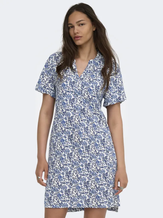Only korte gebloemde zomerjurk - blauw, foto 3