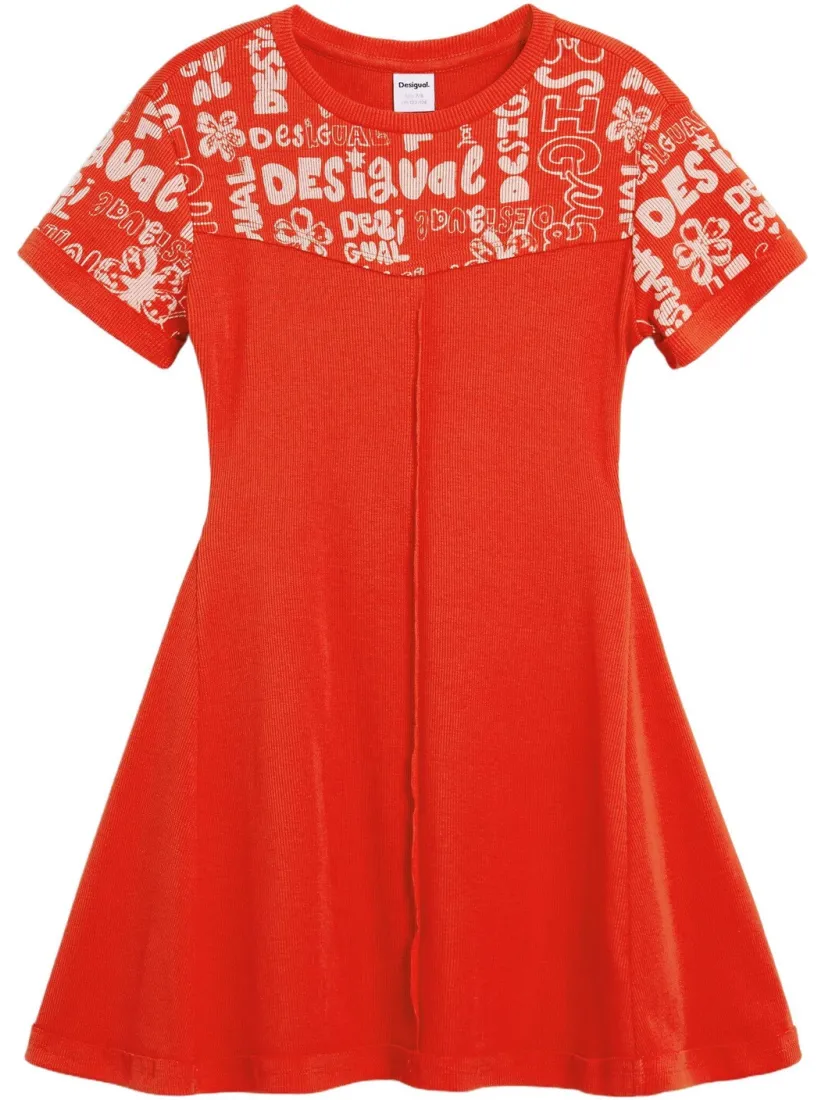 Desigual A-lijn midi jurk met tekst - rood, foto 2
