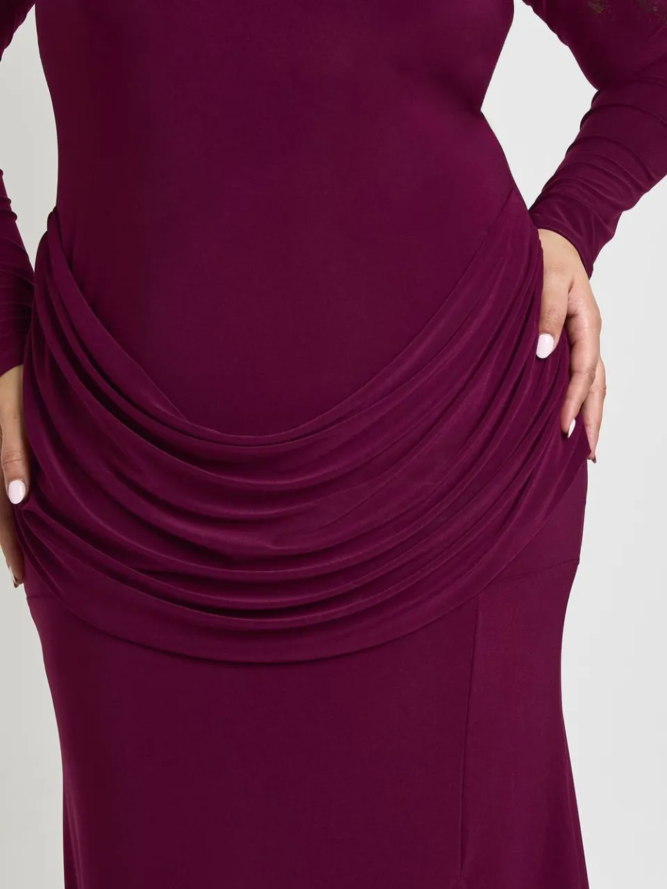 boohoo Dames Plus Schoudervulling Lange Mouw Gedrapeerde Rok Detail Maxi Jurk pruim, foto 4
