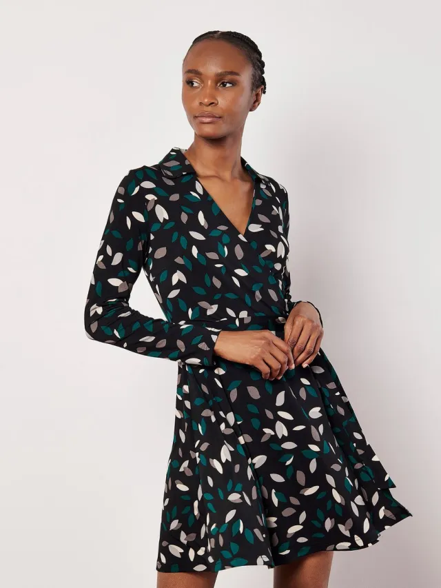 Apricot Mini-jurk met bladerenprint Zwart