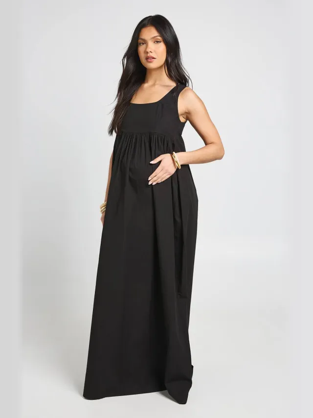 boohoo Dames Zwangerschaps Maxi Jurk Met Vierkante Hals Zwart