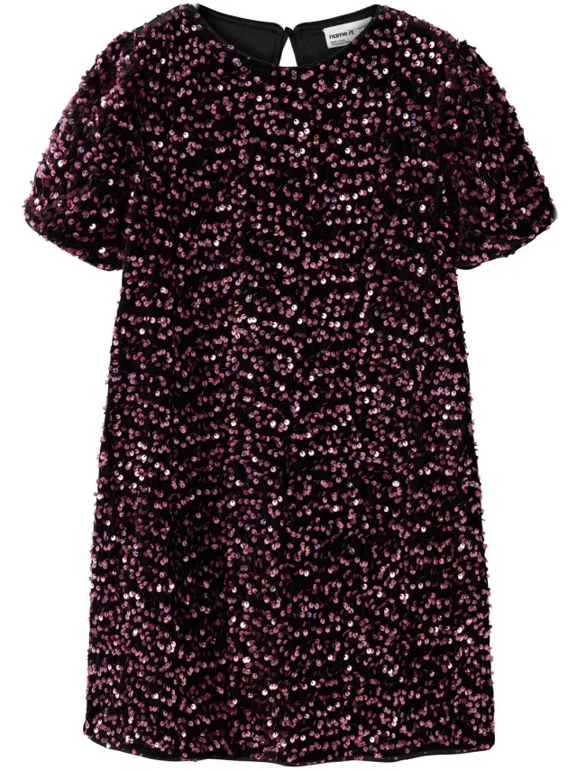 NAME IT Jurk Pailletten Catawba Grape1