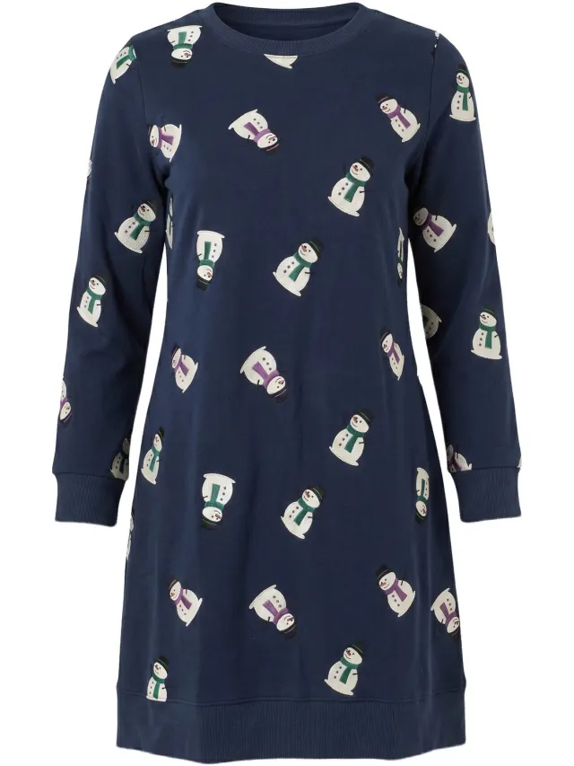 Ulla Popken Dames - Kerst-sweatjurk ronde hals lange mouwen - Marine - Maat 62+