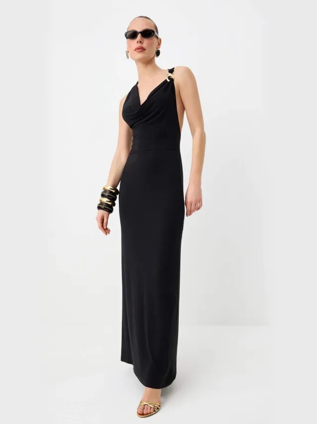 Trendyol TRENDYOLMİLLA Dames Zwart Effen Maxi Mouwloos Recht Avond & Gala Jurk
