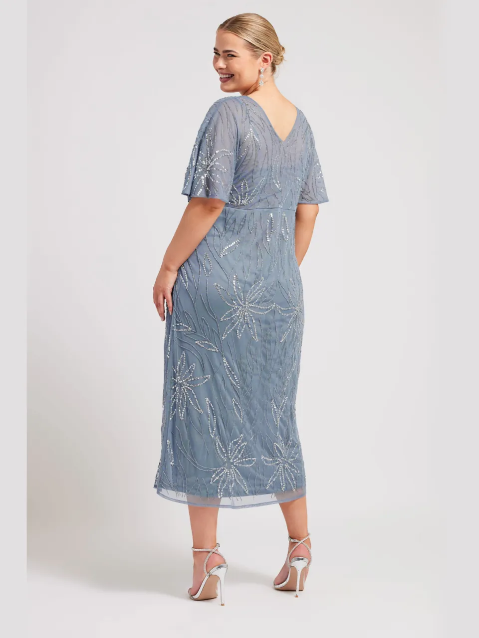Luxe: Ultimate Embellishment Luxe Midiwikkeljurk Met Pailletten En Kralenversiering In Lichtblauwsize 54-56 blauw, foto 2
