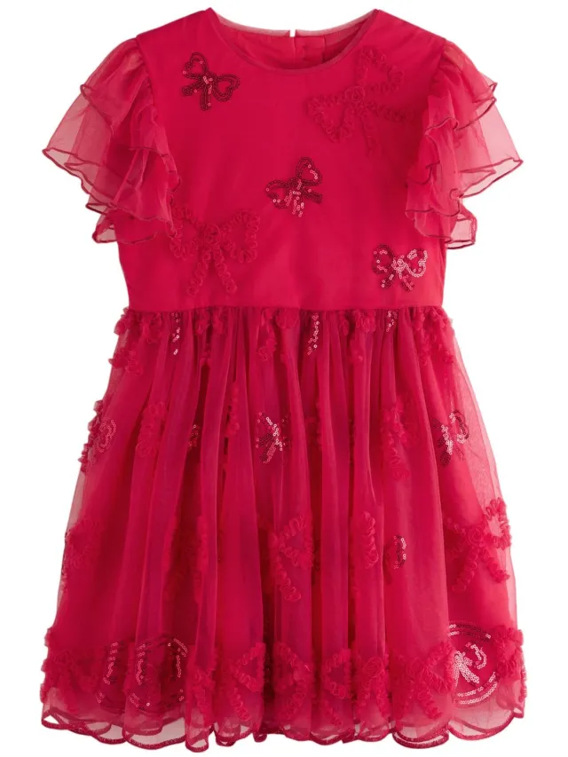 Next Meisjes - Geborduurde feestjurk met strik en mesh - Rood Red
