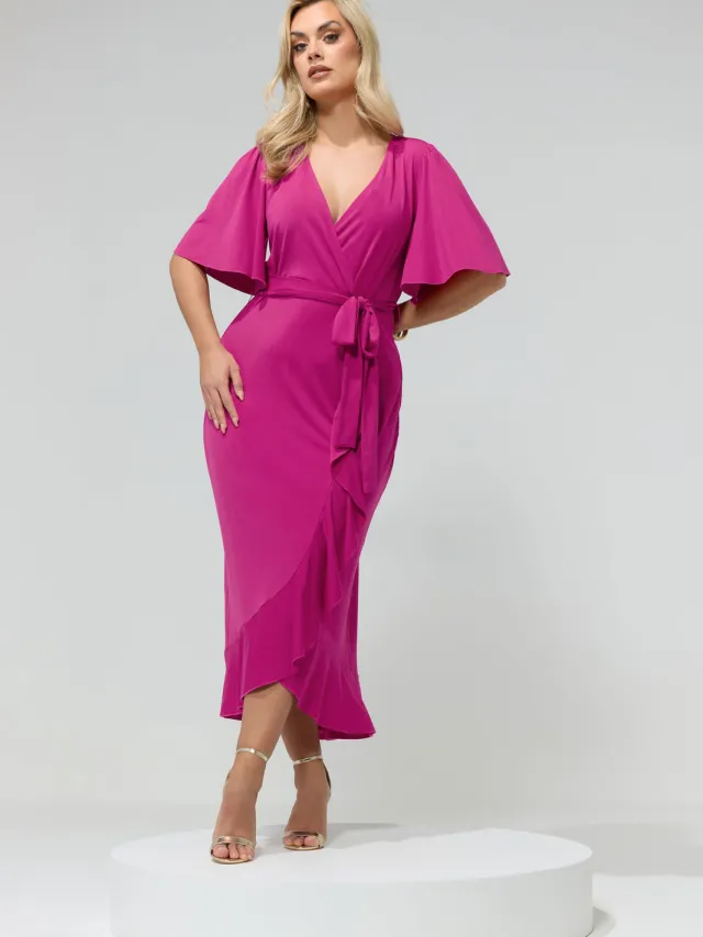 Yours London Roze Wikkelmaxijurk Met Korte Mouwen En Ruches Pink