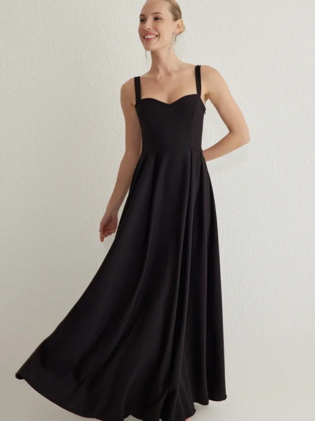 Trendyol TRENDYOLMİLLA Dames Zwart Effen Maxi Mouwloos Diploma-uitreiking / Gala Skater Avond & Gala Jurk