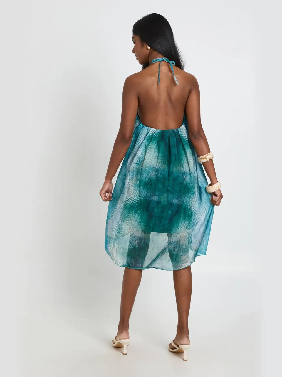 boohoo Dames Bedrukte Chiffon Midi-jurk Met Asymmetrische Zoom blauw, foto 2