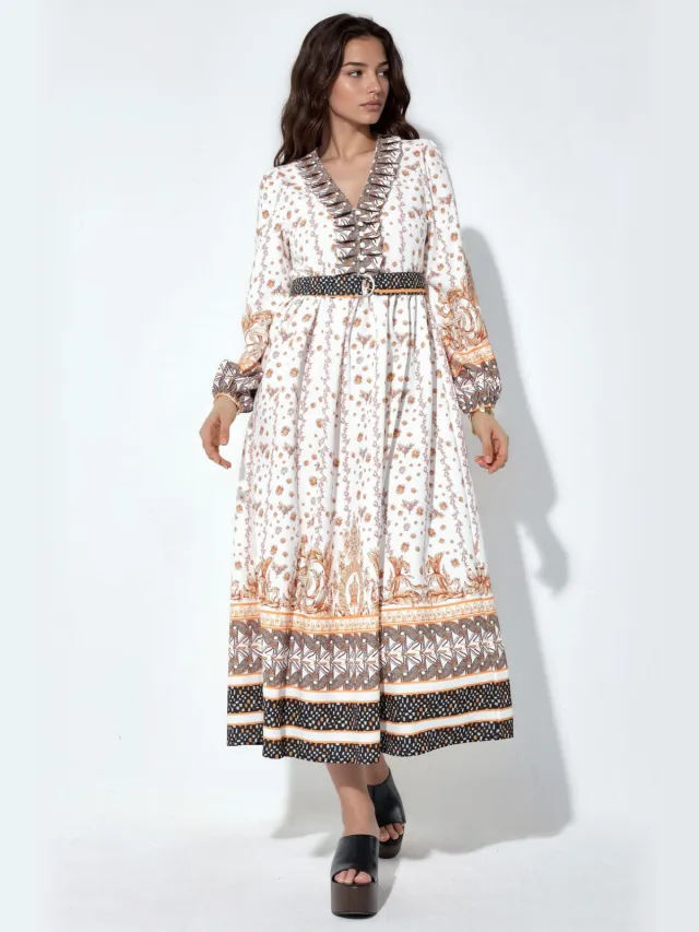 MSN Collection Florale Maxi Jurk met Ceintuur Veelkleurig