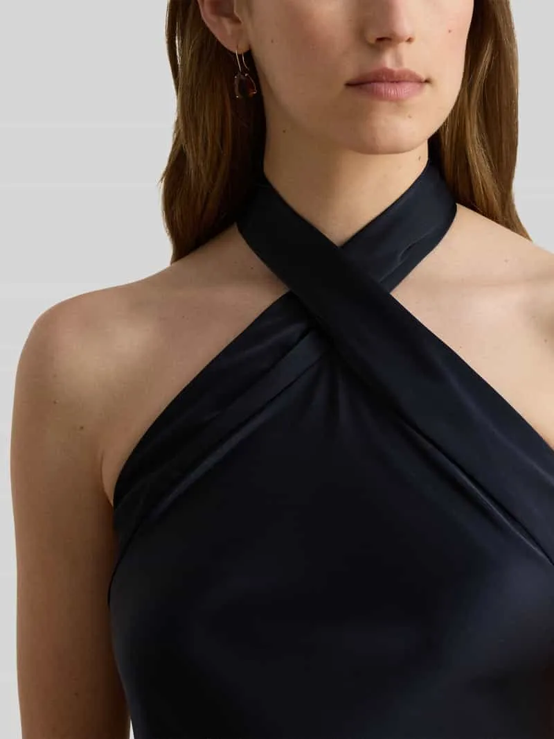 Lauren Ralph Lauren Vloeiende cocktailjurk met halter om te strikken donkerblauw, foto 3