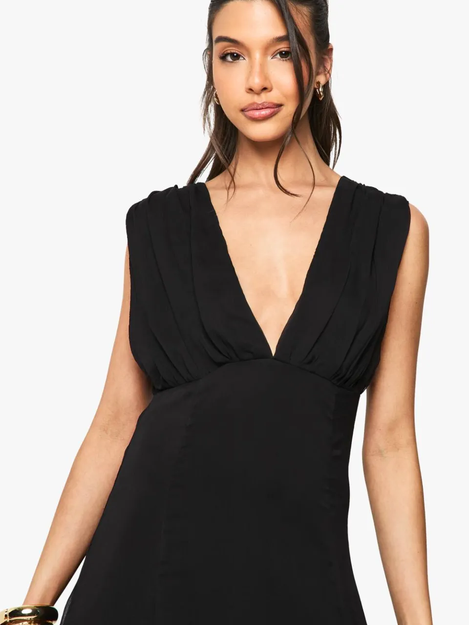boohoo Dames Chiffon Engelmouw Splitdetail Maxi Jurk zwart, foto 2