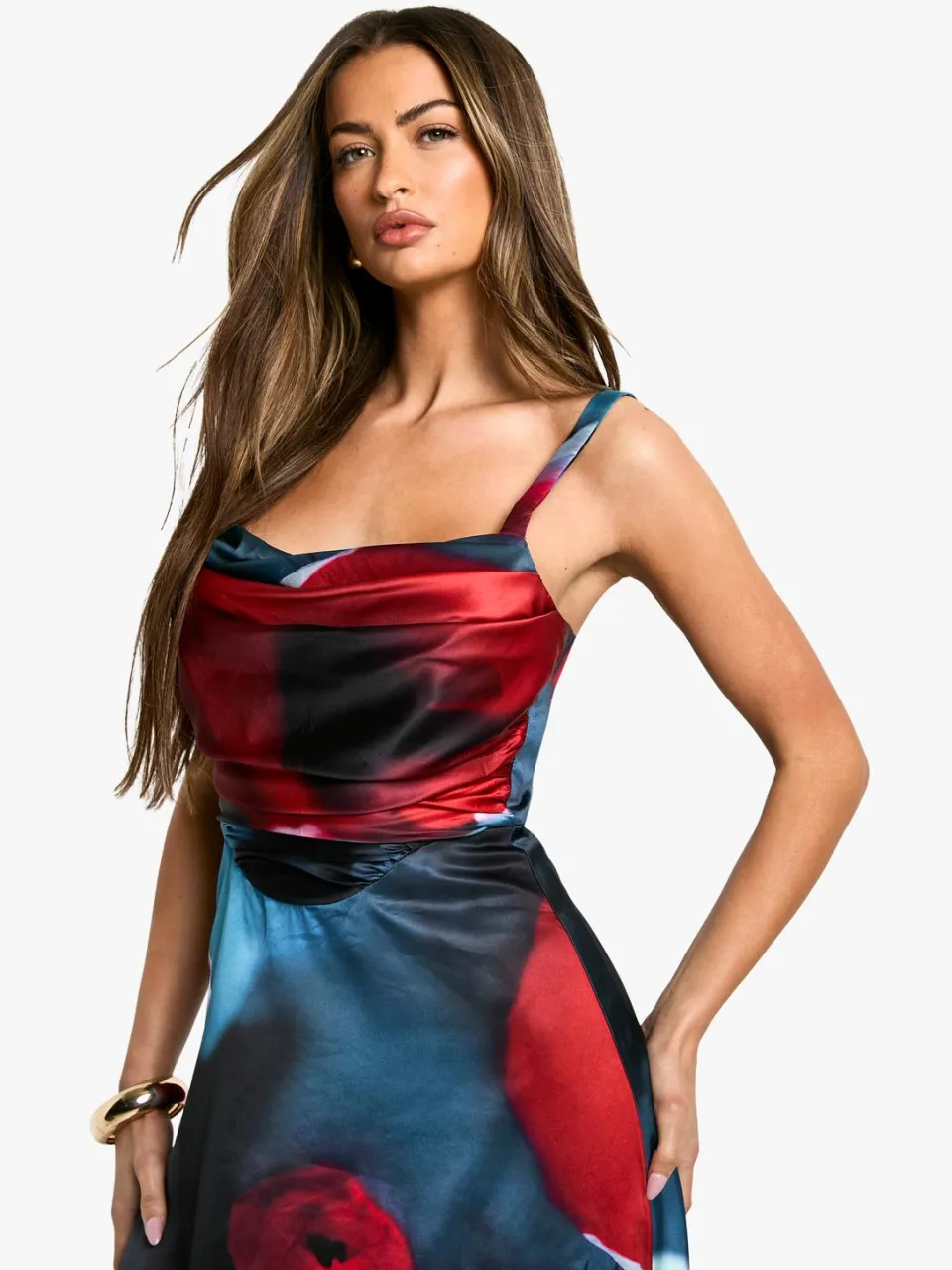 boohoo Dames Florale satijn korset midaxi jurk zwart, foto 2