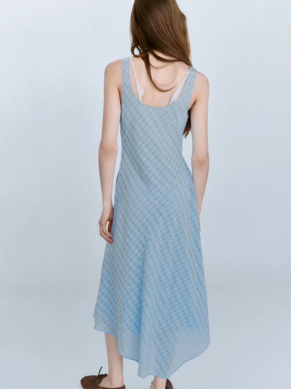 Mango geruite midi zomerjurk - lichtblauw, foto 5