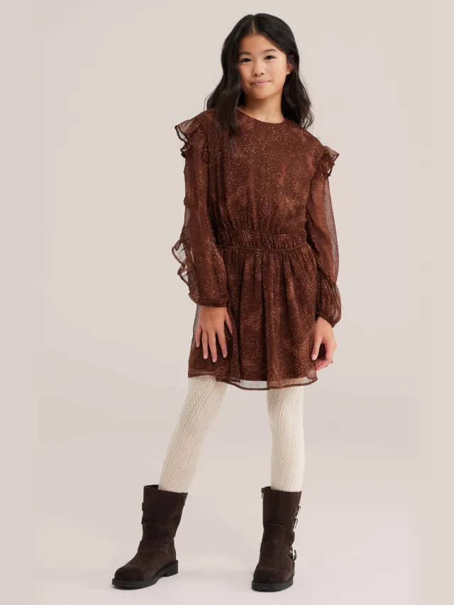 WE Fashion korte jurk met ruches bruin/ecru