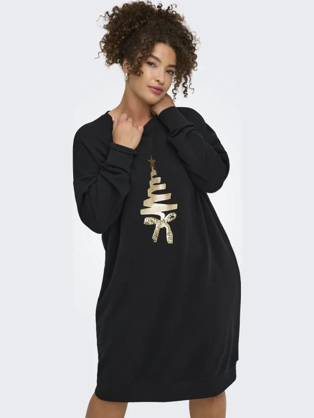 Only Carmakoma ONLY midi jurk Santa BLACK/Tree