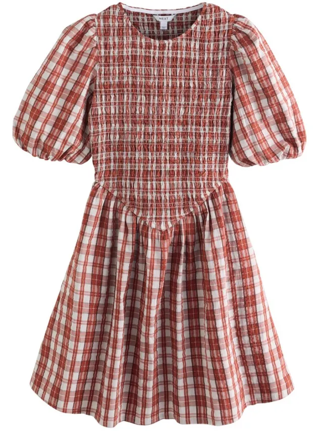Next Dames - Aangerimpelde mini-jurk met pofmouwen - Rood