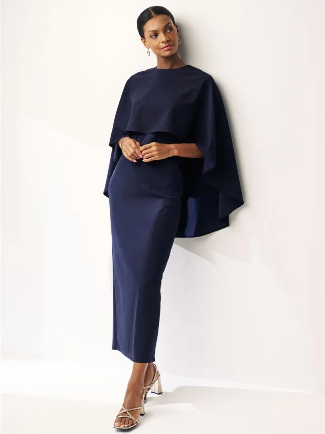 Next Dames - Lange jurk met cape - Blauw Navy Blue
